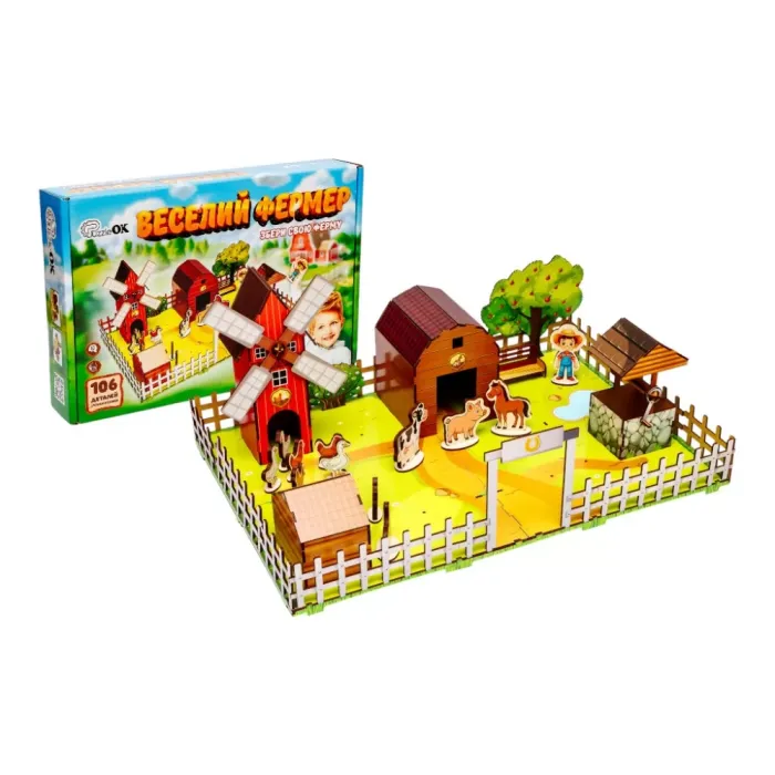 Конструктор Puz-00957 "Веселий фермер" 3D, дерев'яний, в коробці р.59х40х25 см PuzzleOk