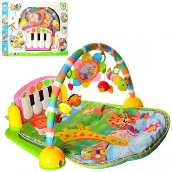 Розвиваючий музичний килимок для немовляти 90-60-40 см - піаніно, дуга, підвіски, PA318, Голубий