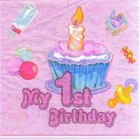 Серветки "Моє 1-ше день народження", рожеві, Салфетки "My 1st birthday"