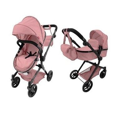 Коляска для ляльки 2в1 ALFA 9707 POWDER PINK з сумкою метал.кор.51x15.5x39.5 см CARRELLO (арт. 9707+BAG POWDER PINK)