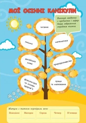 Вправи на шкільні канікули 1 клас (Осінні, ЗИМОВІ, весняні)