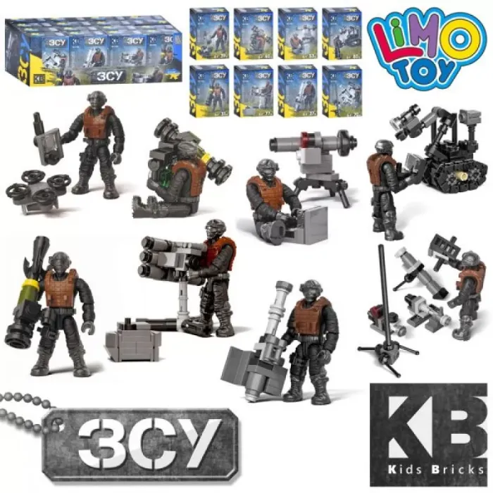 Конструктор KB 1129 військ.,фігурка-солдат,зброя,від 31дет.,кор.,16шт.(8 видів)в диспл.