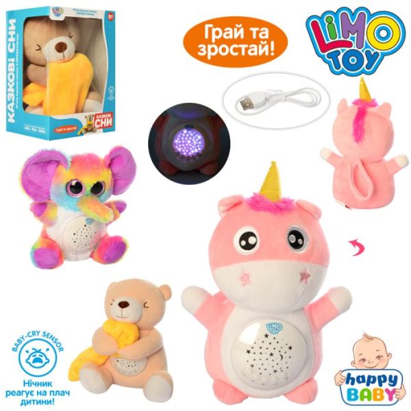Нічник HB 0012 ABC тварина, реаг.на плач, проектор, таймер, 3види, USB, муз., кор., 25-18-14,5см.
