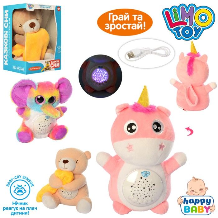 Нічник HB 0012 ABC тварина, реаг.на плач, проектор, таймер, 3види, USB, муз., кор., 25-18-14,5см.